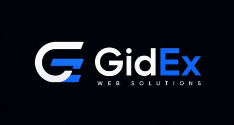 GidEx Web Solutions logo with white lettering and blue accent on black background